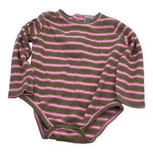 Little Me Bodysuit Baby Girl Size 18M Green & Pink Striped Long Sleeve Crew Neck